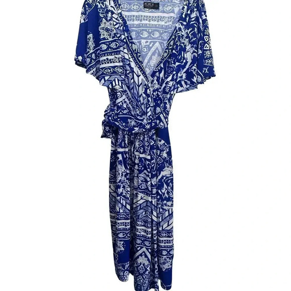 IGIGI Women's Blue and White Print Pullover Wrap Top Maxi Dress - Picture 2 of 6